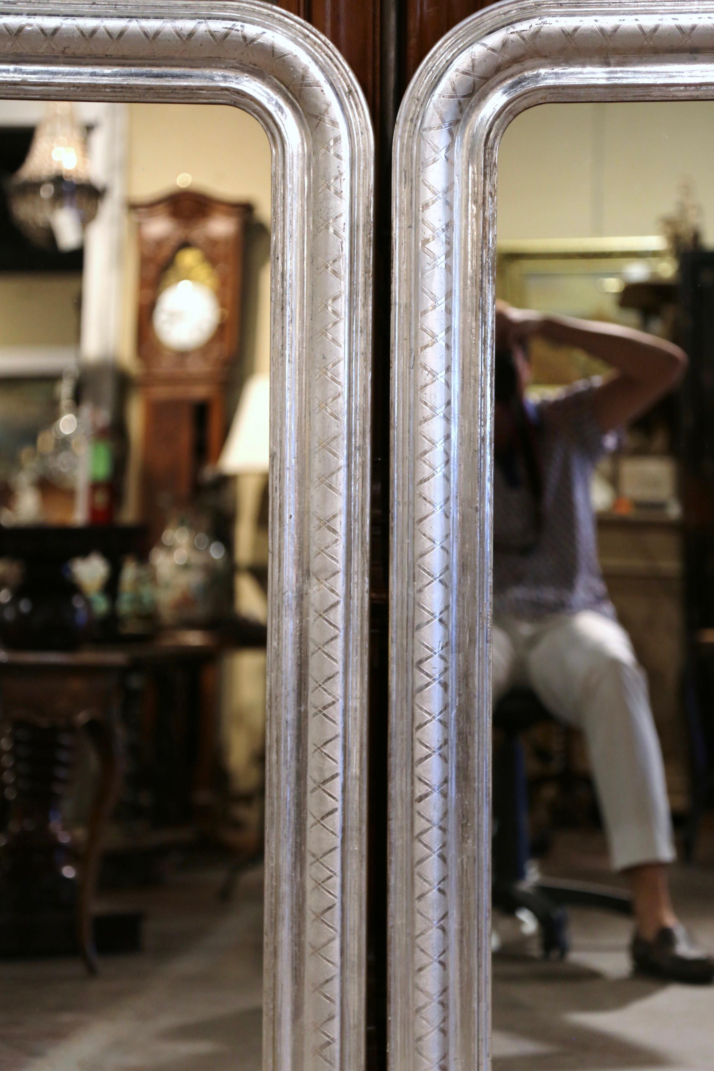 Pair of Mid Century French Louis Philippe Silver Leaf Wall Mirrors  For Sale 2