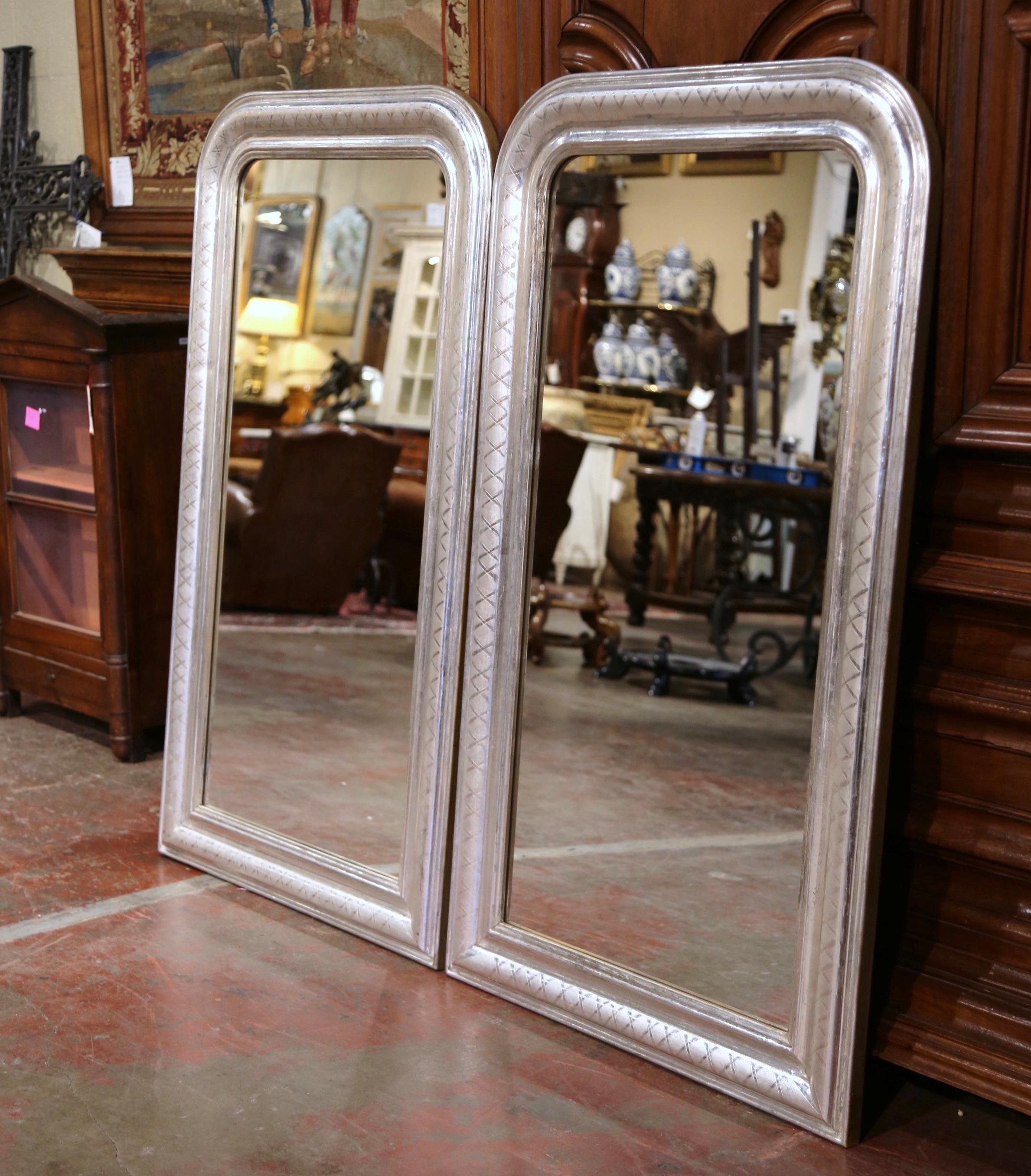 Pair of Mid Century French Louis Philippe Silver Leaf Wall Mirrors  For Sale 4