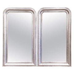 Pair of Mid Century French Louis Philippe Silver Leaf Wall Mirrors