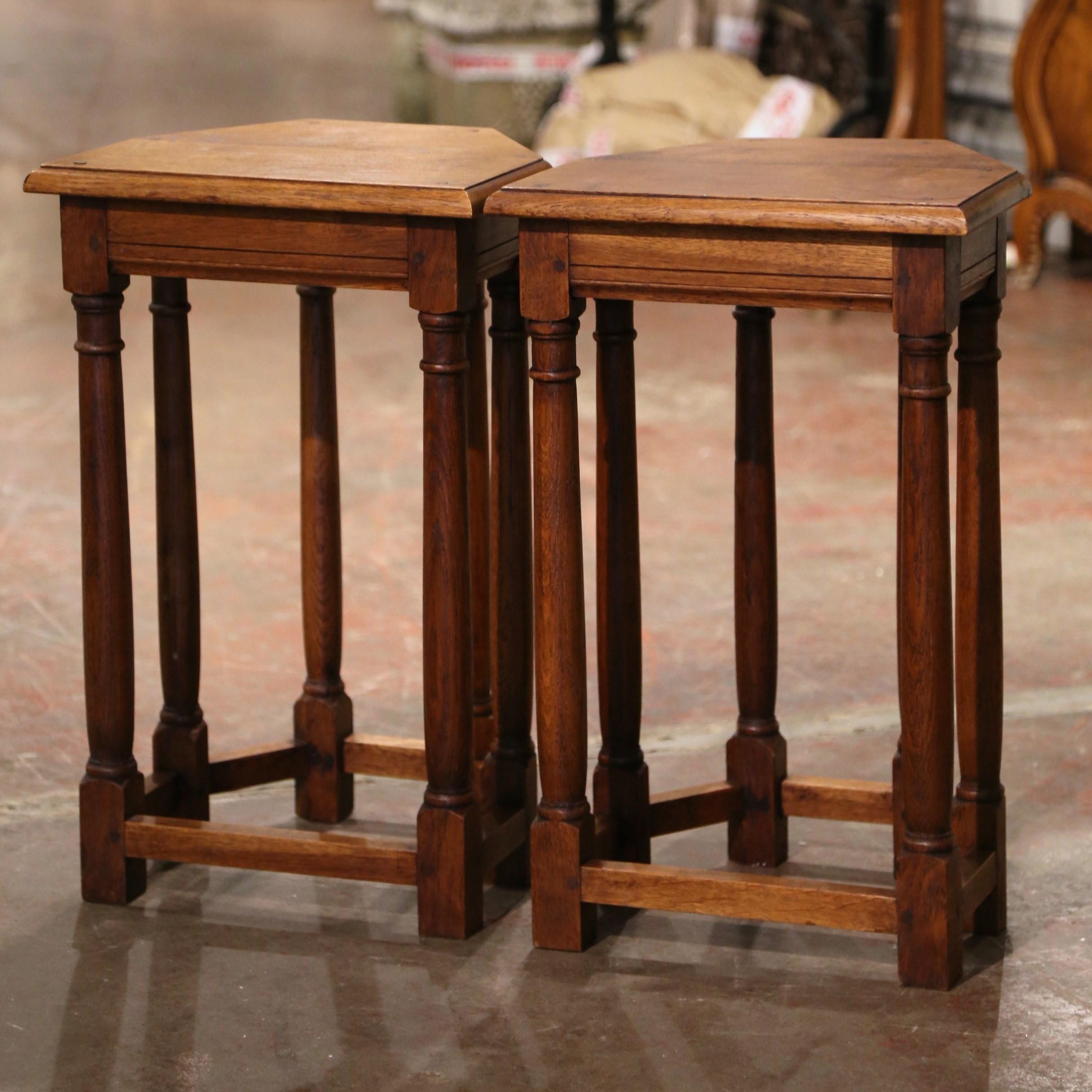 Pair of Mid-Century French Louis XIII Carved Oak Six-Leg Side Tables or Stools 2