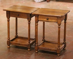 Pair of Mid-Century French Louis XIII Style Normandy Oak Side Tables
