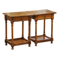 Pair of Mid-Century French Louis XIII Style Normandy Oak Side Tables