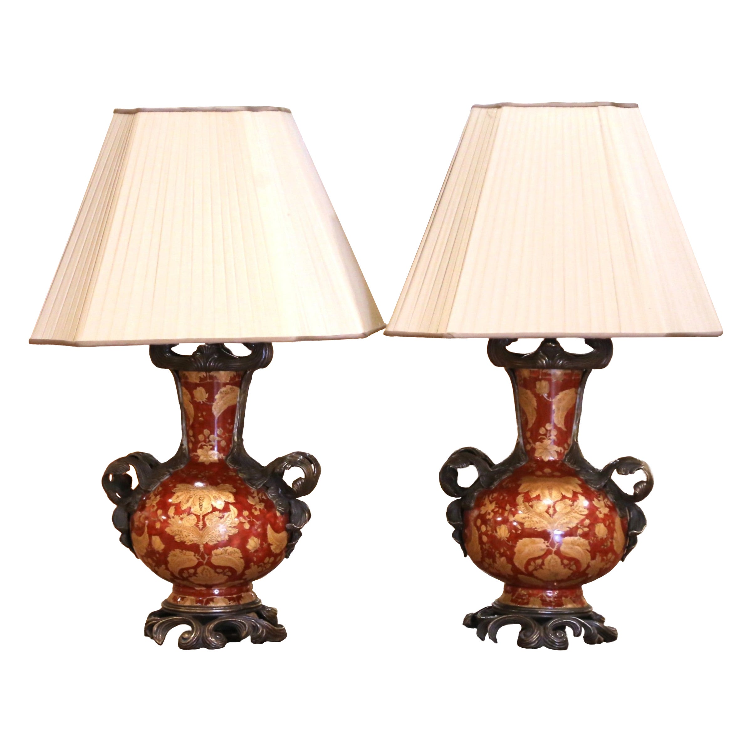 Frederick Cooper Pair of Hand-Painted Chinese Ginger Jar Lamps, 1960s ...