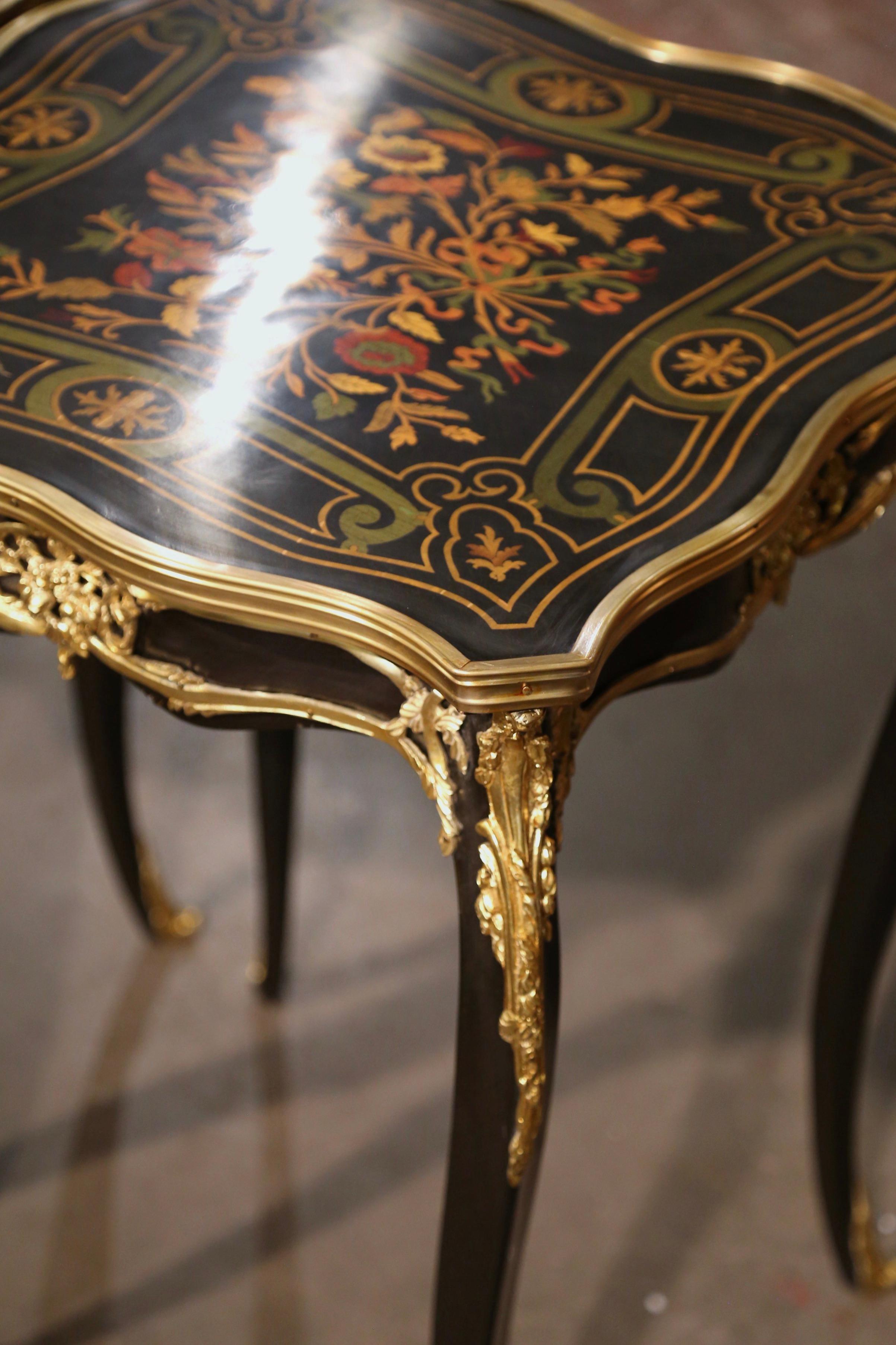 Pair of Mid-Century French Louis XV Marquetry Inlaid and Bronze Dore Side Tables For Sale 7