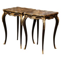 Pair of Mid-Century French Louis XV Marquetry Inlaid and Bronze Dore Side Tables Pair of Mid-Century French Louis XV Marquetry Inlaid and Bronze Dore Side Tables