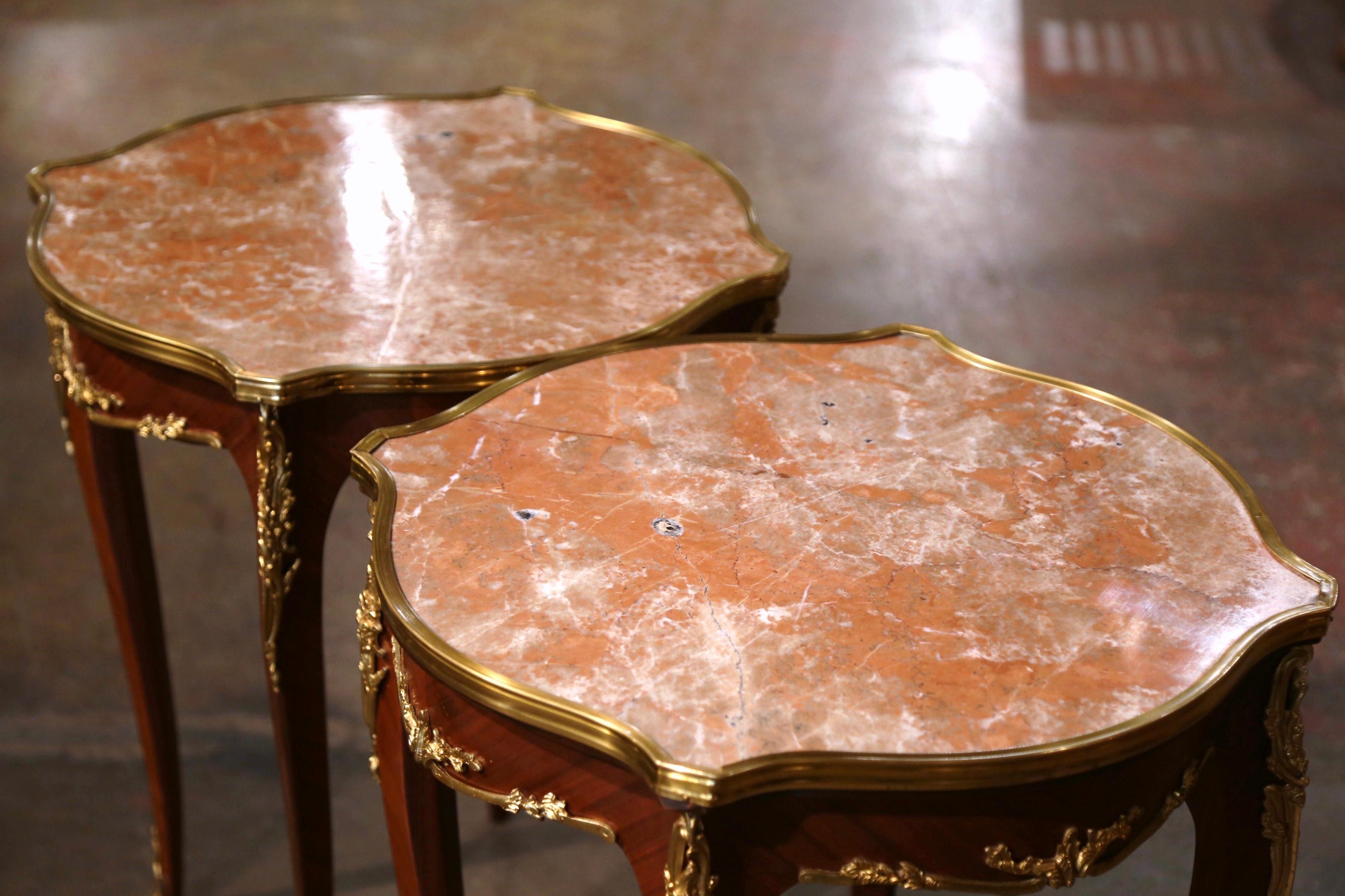 Pair of Mid-Century French Louis XV Red Marble Top Ormolu Mounted Side Tables 4