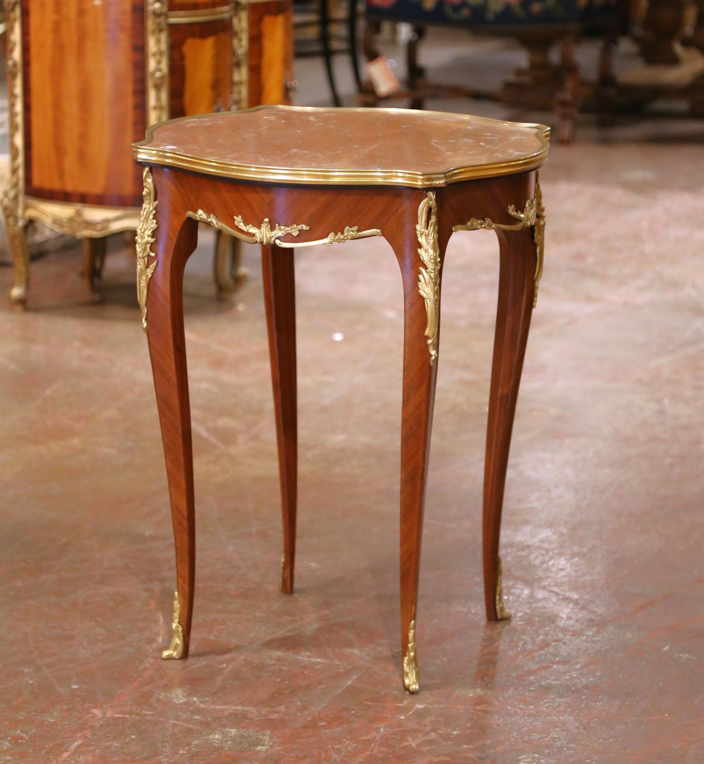 Hand-Carved Pair of Mid-Century French Louis XV Red Marble Top Ormolu Mounted Side Tables For Sale