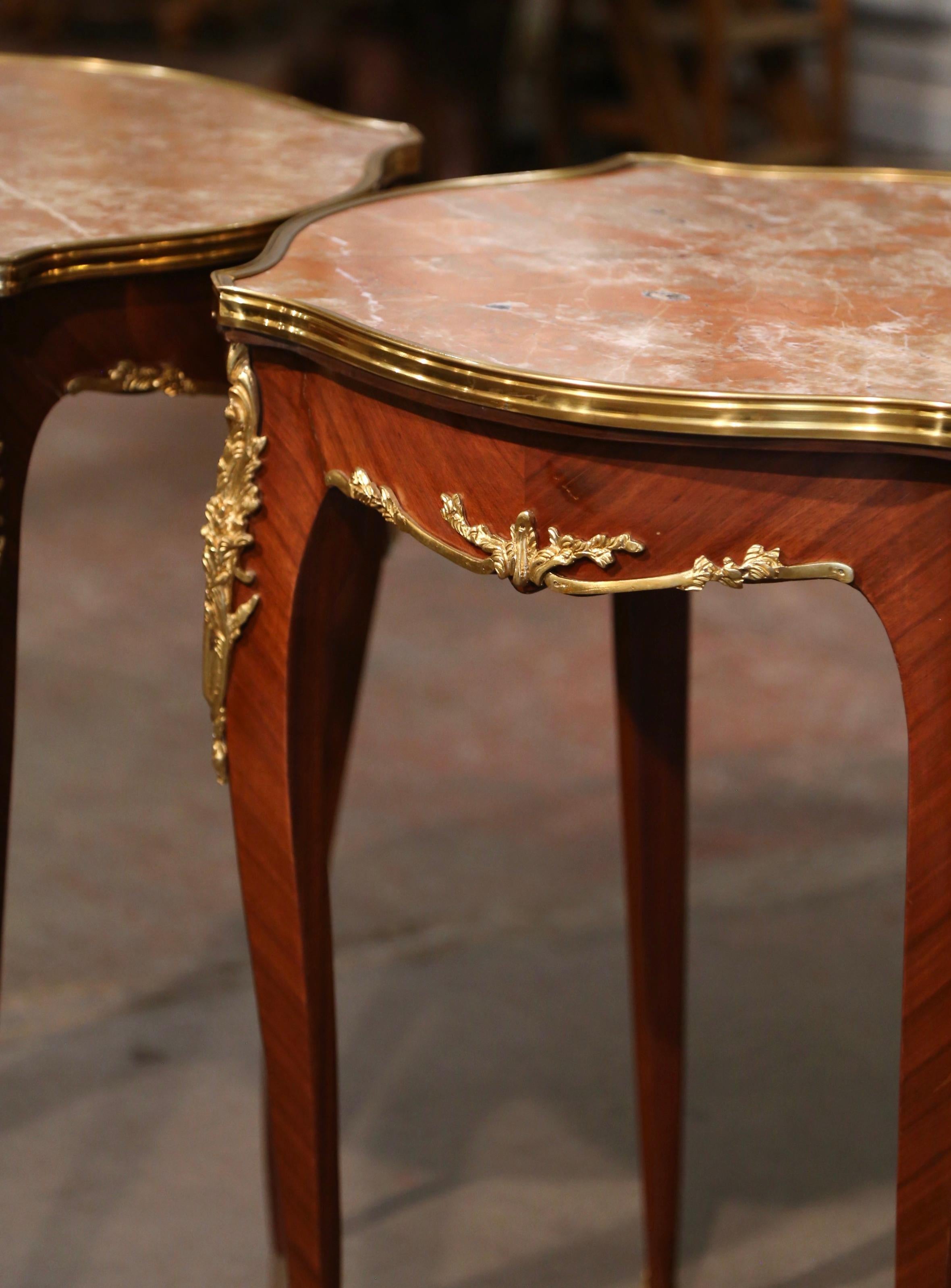 20th Century Pair of Mid-Century French Louis XV Red Marble Top Ormolu Mounted Side Tables