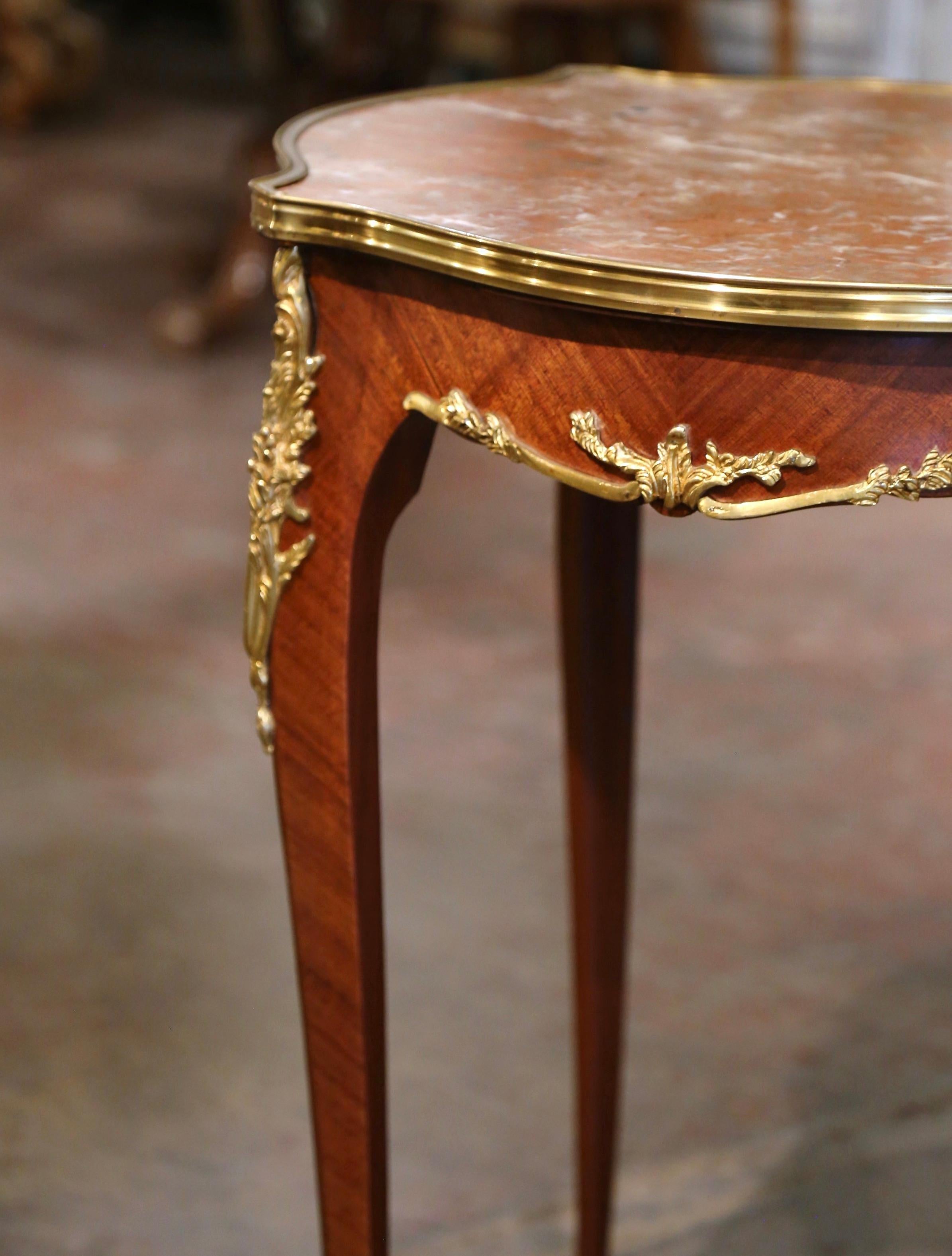 Pair of Mid-Century French Louis XV Red Marble Top Ormolu Mounted Side Tables 1