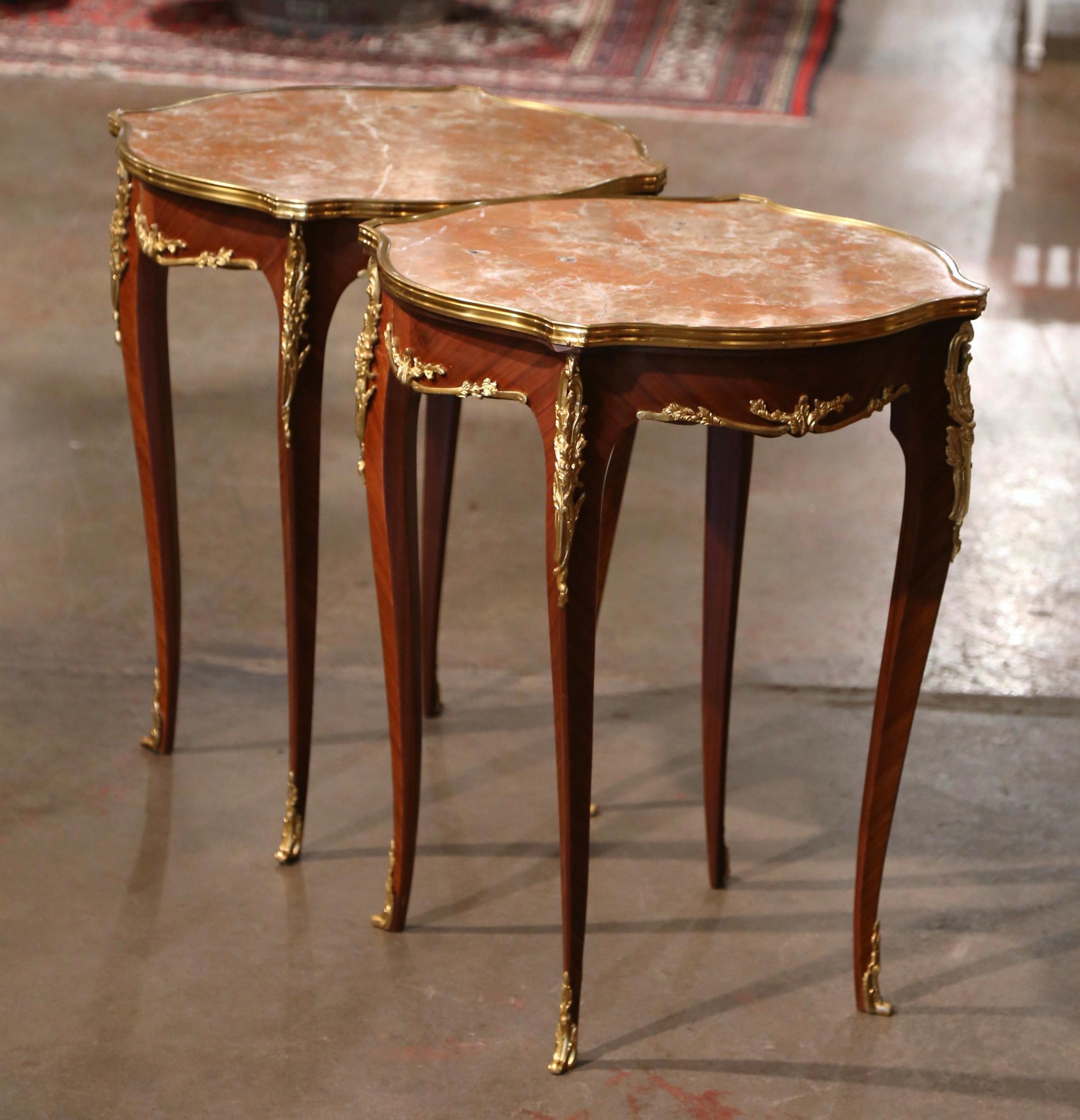 Pair of Mid-Century French Louis XV Red Marble Top Ormolu Mounted Side Tables 3