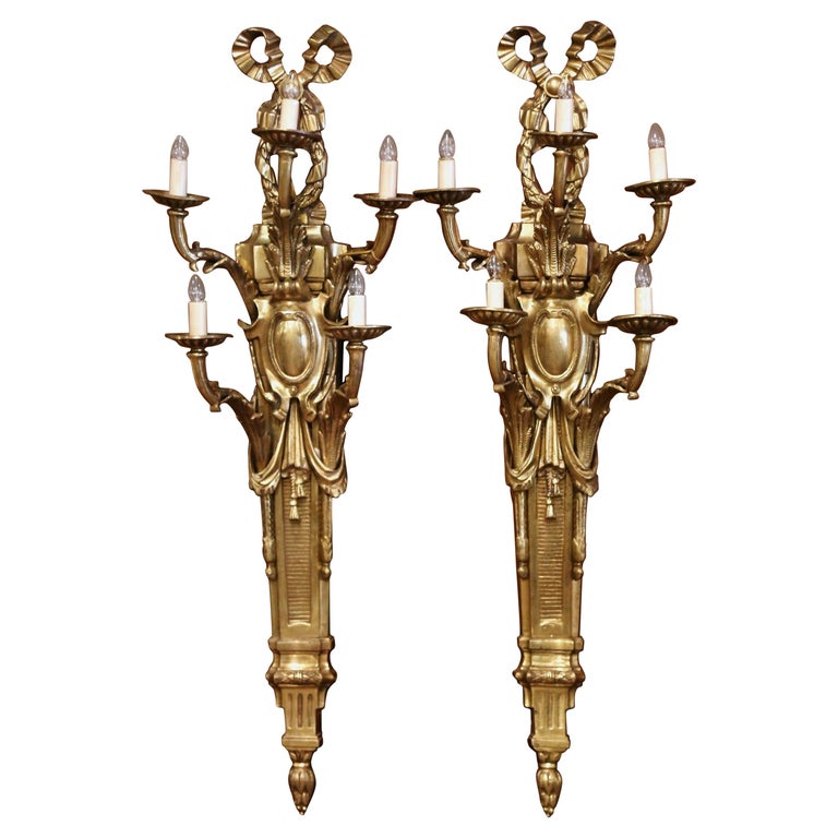 Appliques Murales Bronze Doré Style Louis XVI - Ruban Et Pompon Décoratif - Pour Salon Ou Chambre