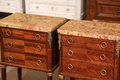 Mid-20th C. French Louis XVI Marquetry Nightstands with Breccia Marble Tops