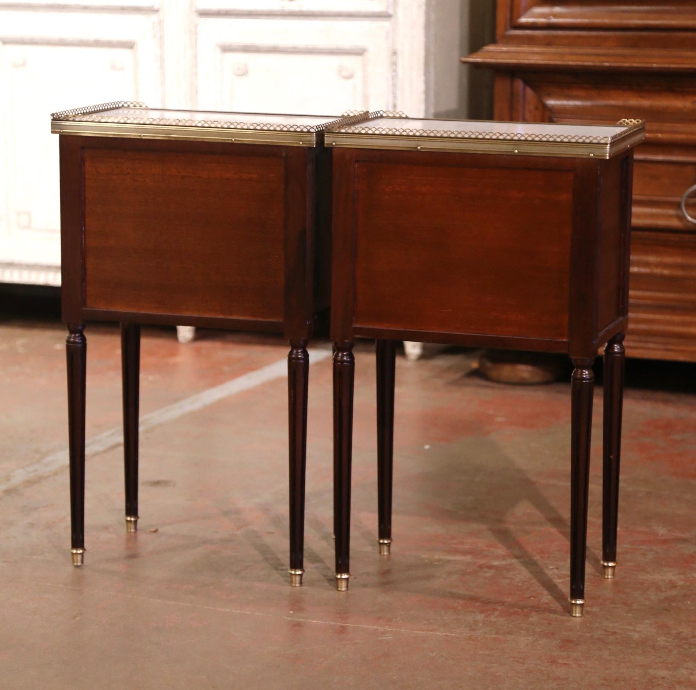 Pair of Mid-Century French Louis XVI Marble Top Mahogany Nightstands Chests 4