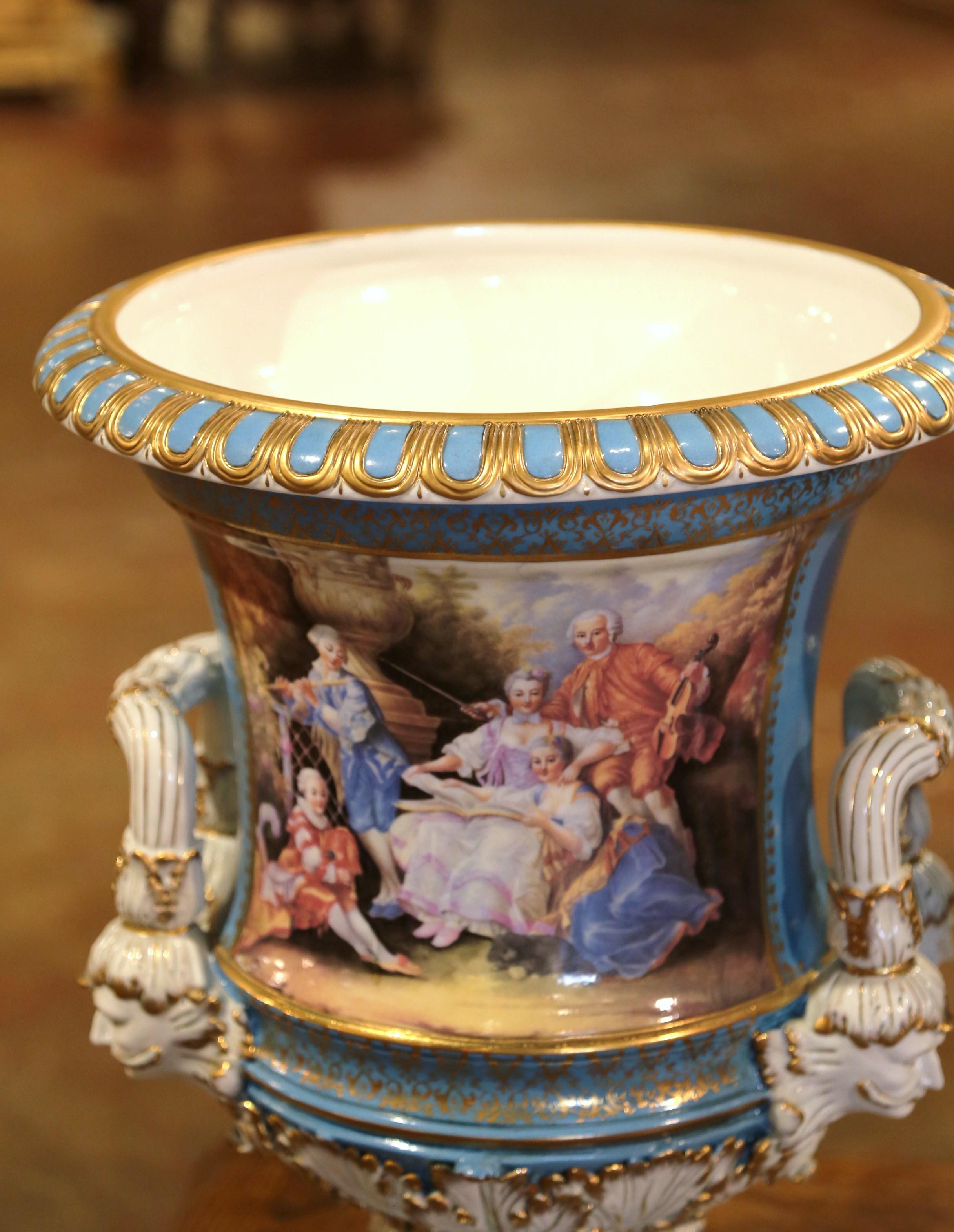 Pair of Mid-Century French Louis XVI Painted Porcelain Urns Sevres Style For Sale 5