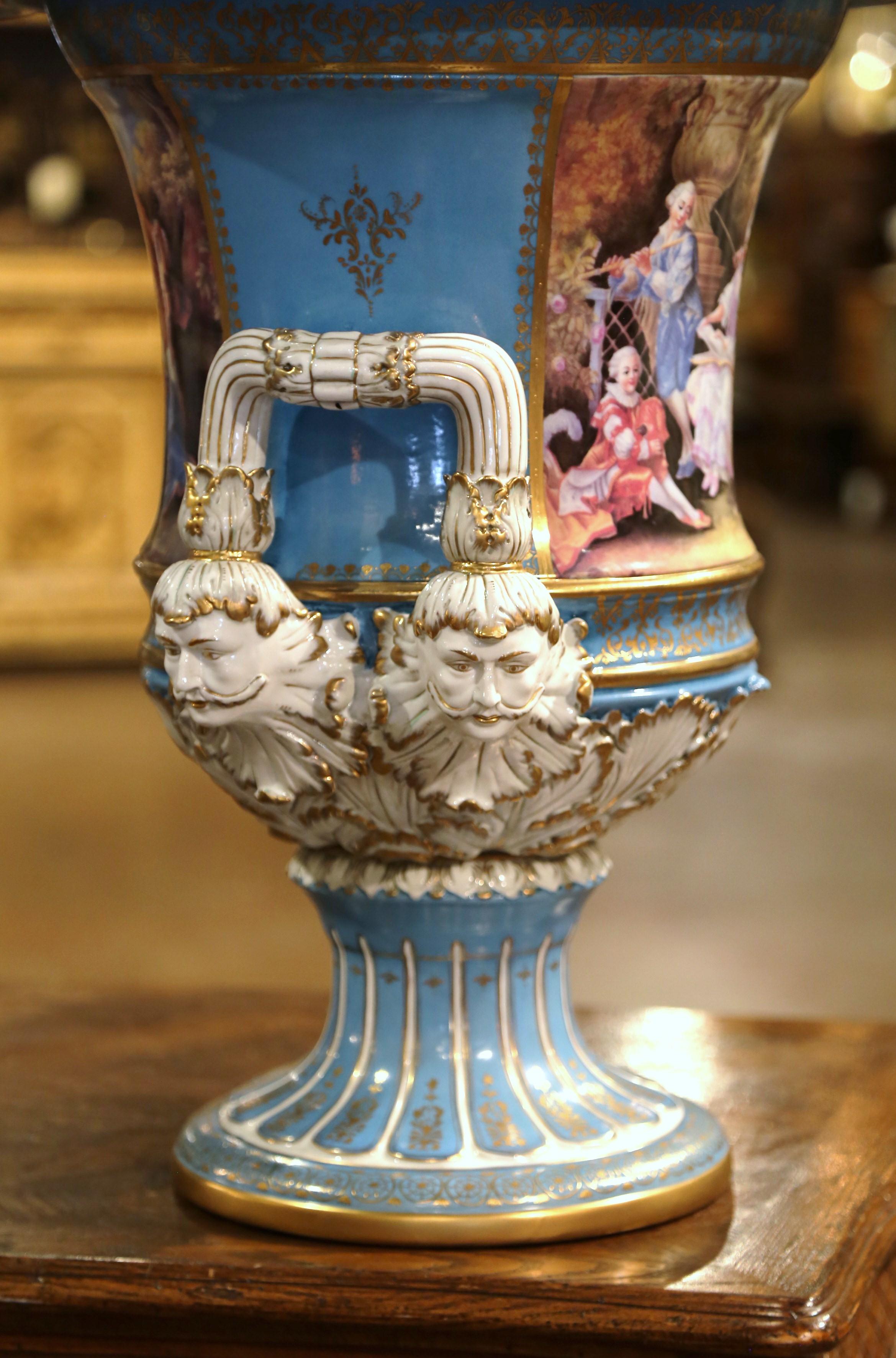 Pair of Mid-Century French Louis XVI Painted Porcelain Urns Sevres Style For Sale 8