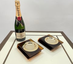 Pair of Mid-Century French Lucite and Brass Ashtrays after Christian Dior, 1970