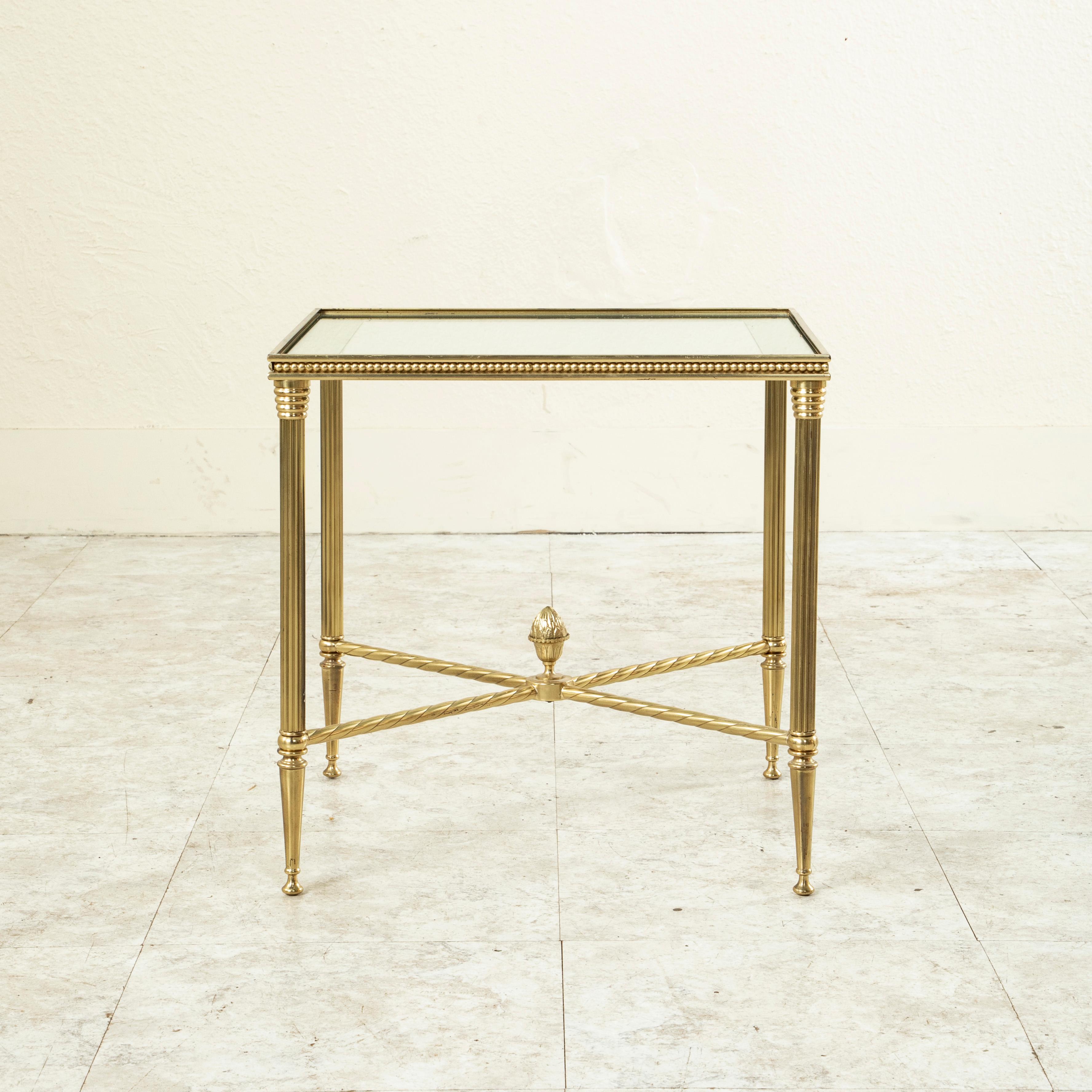 Mid-Century Modern Pair of Mid-Century French Maison Bagues Brass and Beveled Glass Side Tables