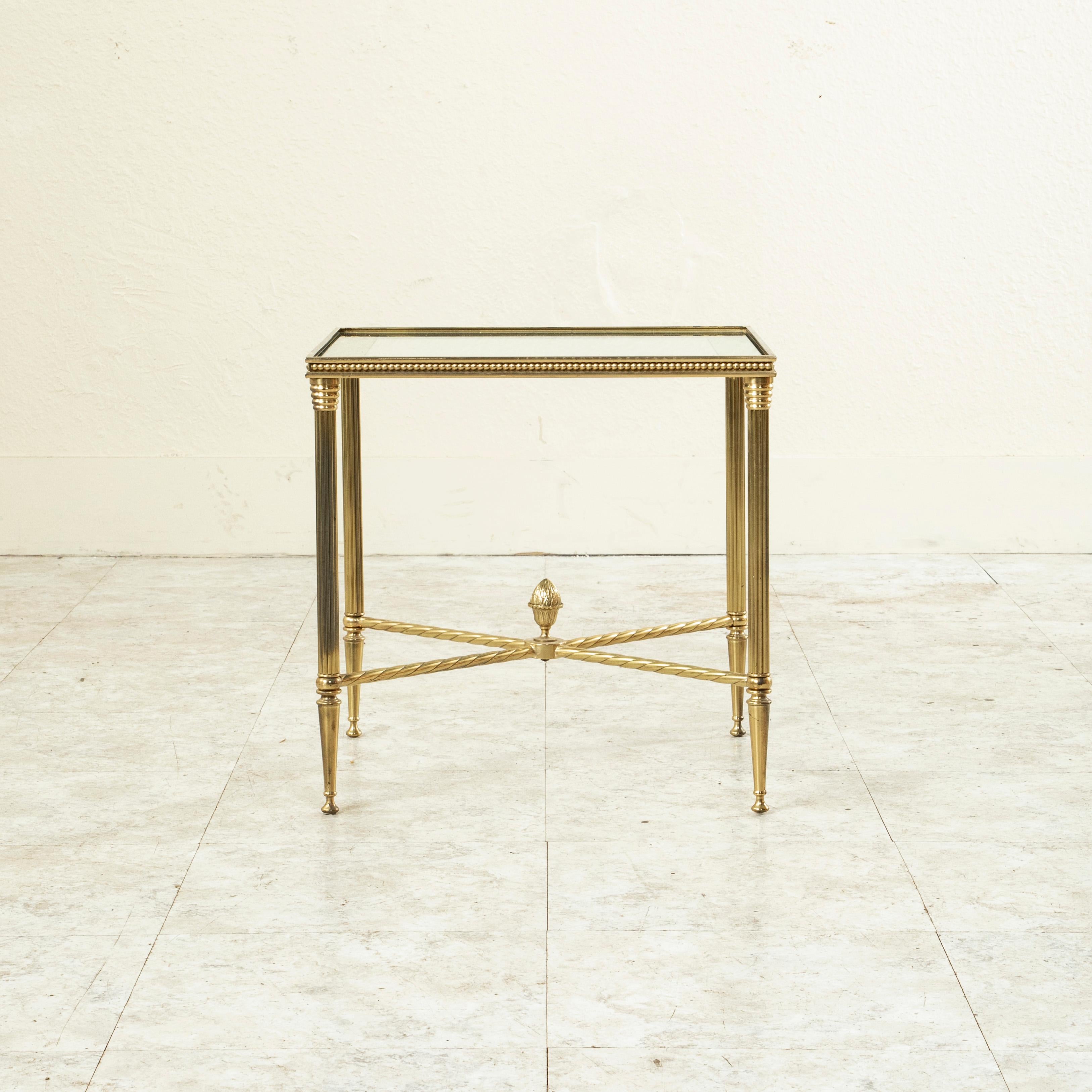 Pair of Mid-Century French Maison Bagues Brass and Beveled Glass Side Tables In Good Condition In Fayetteville, AR