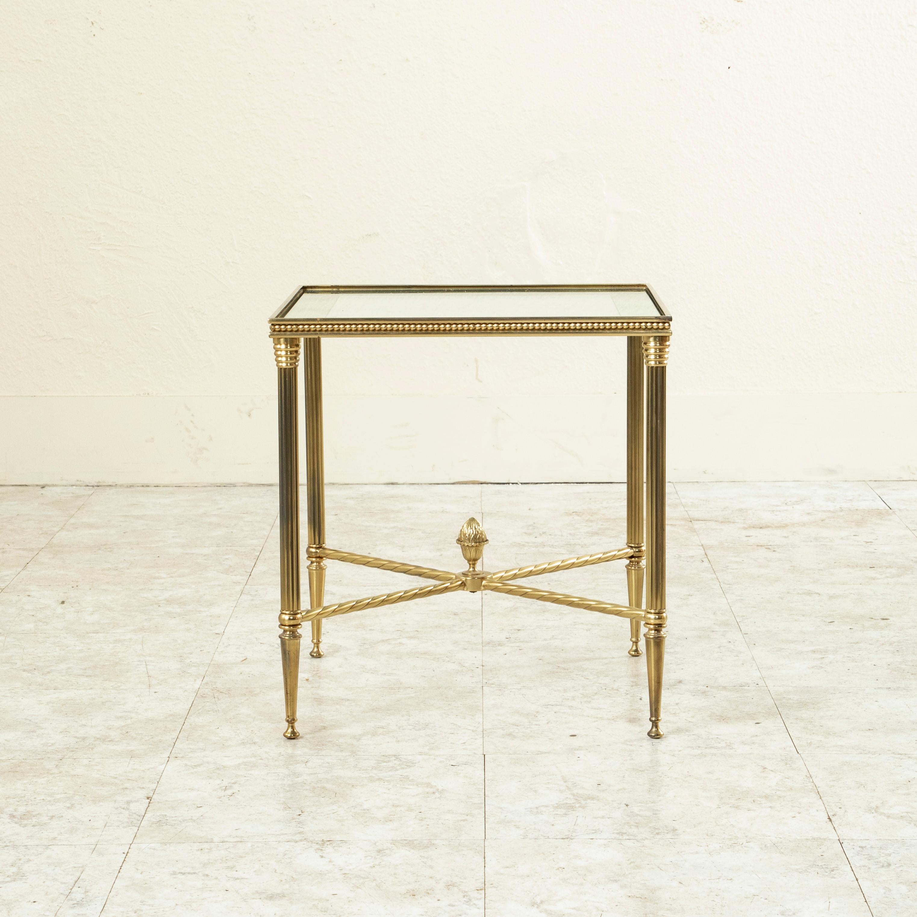 20th Century Pair of Mid-Century French Maison Bagues Brass and Beveled Glass Side Tables