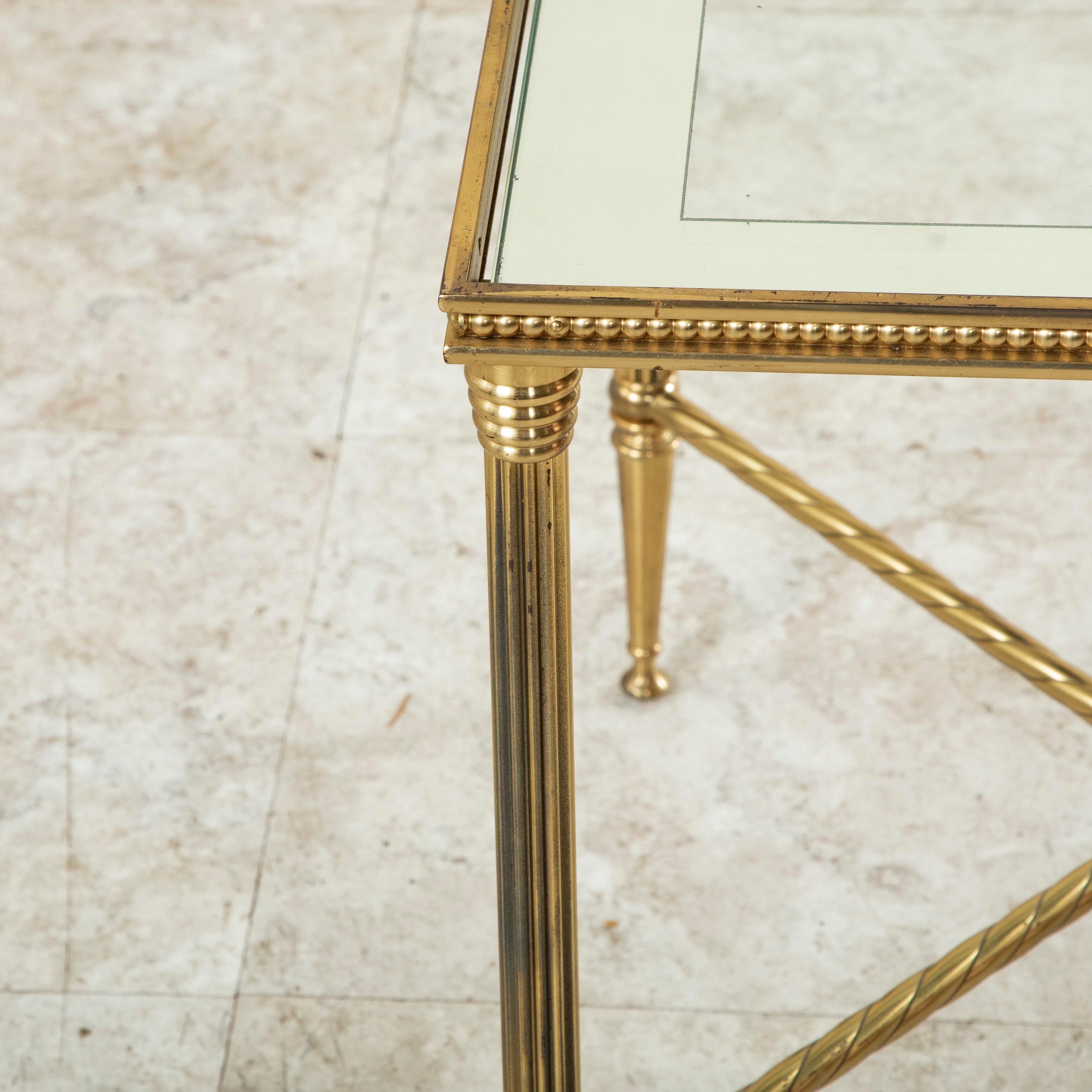 Pair of Mid-Century French Maison Bagues Brass and Beveled Glass Side Tables 2