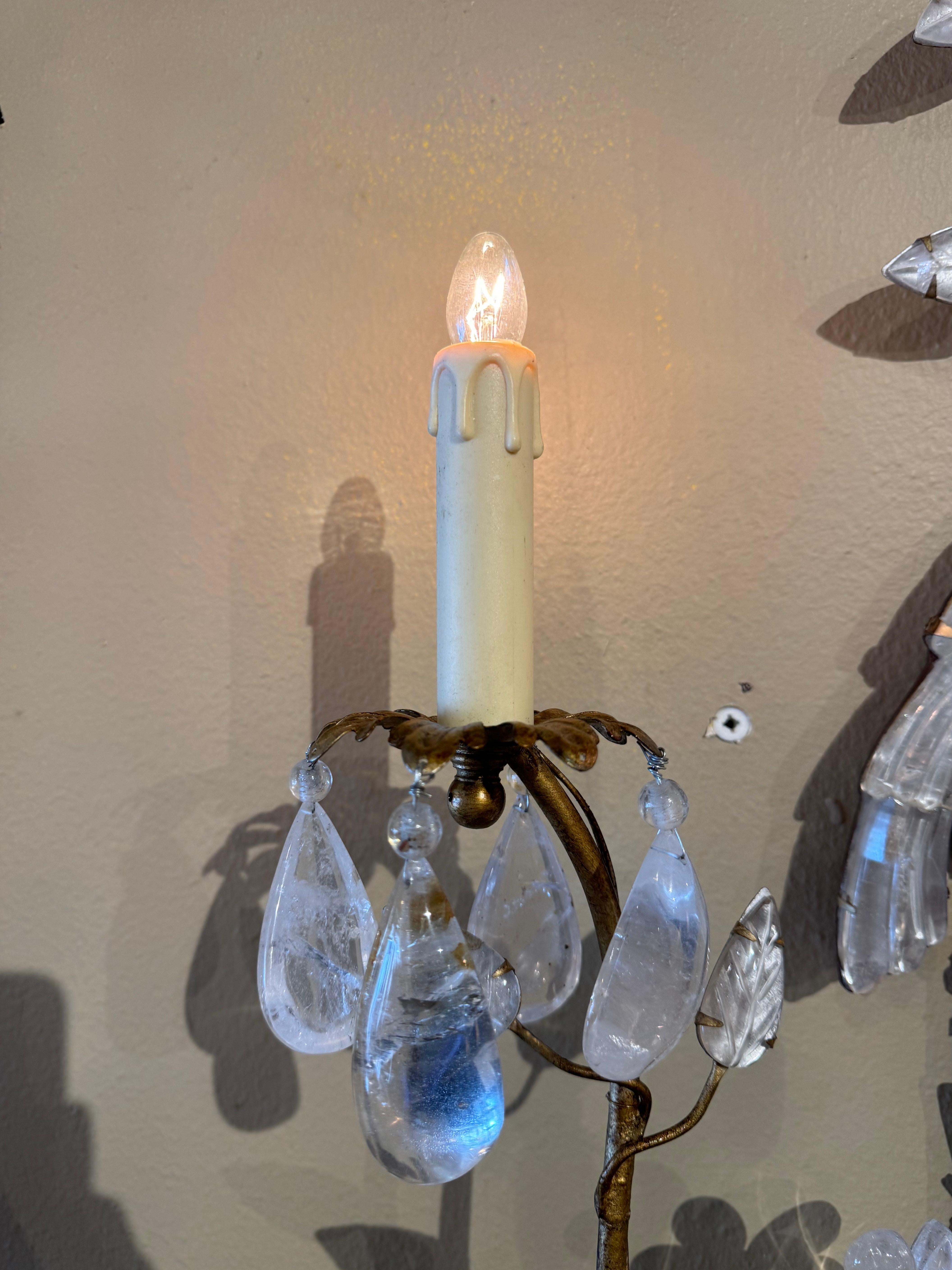 Pair of Mid-Century French Maison Bagues Rock Crystal and Metal Wall Sconces For Sale 6