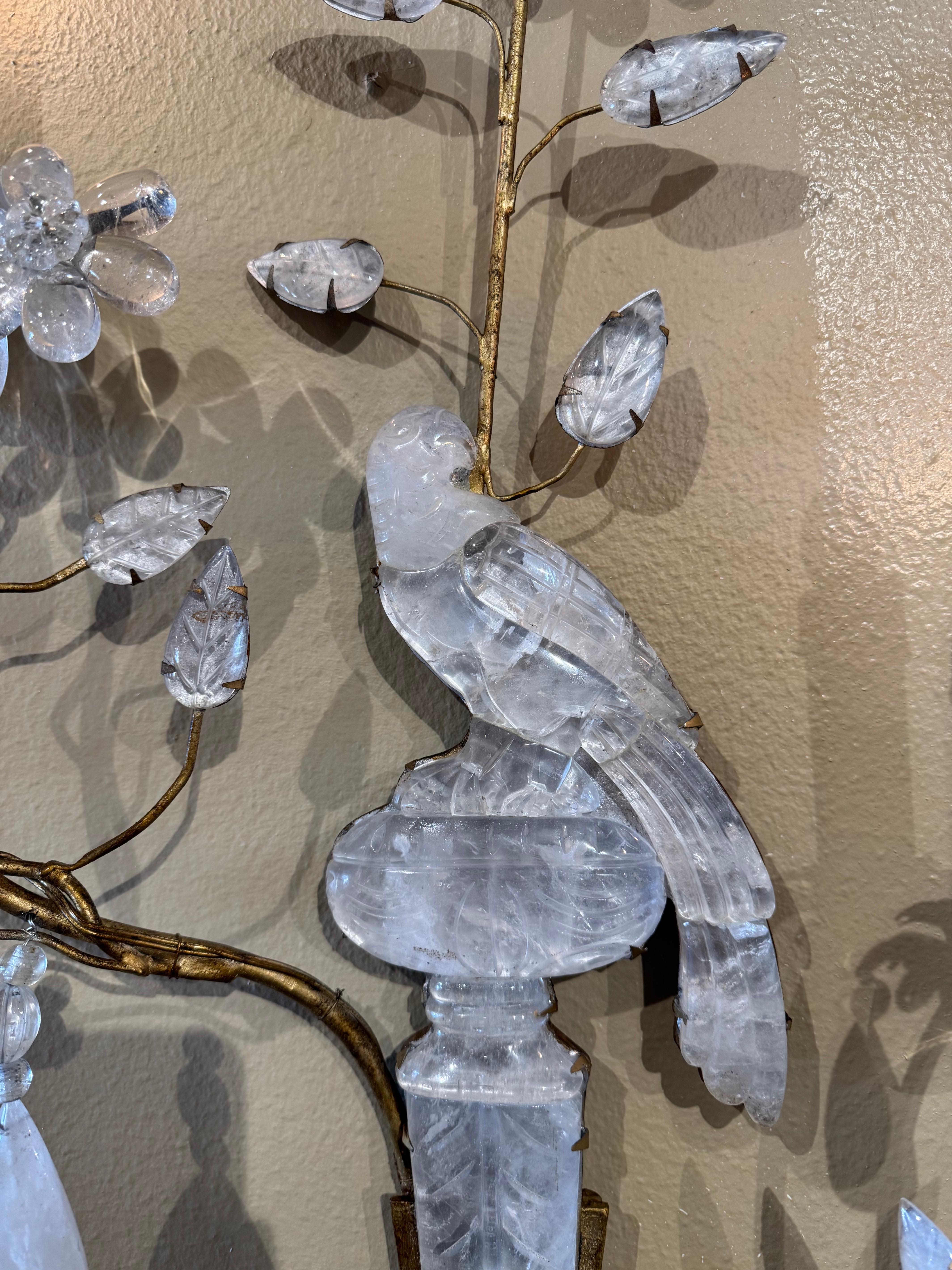 Pair of Mid-Century French Maison Bagues Rock Crystal and Metal Wall Sconces For Sale 4