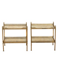Pair of Mid-Century French Maison Jansen Brass and Mirrored Side Tables