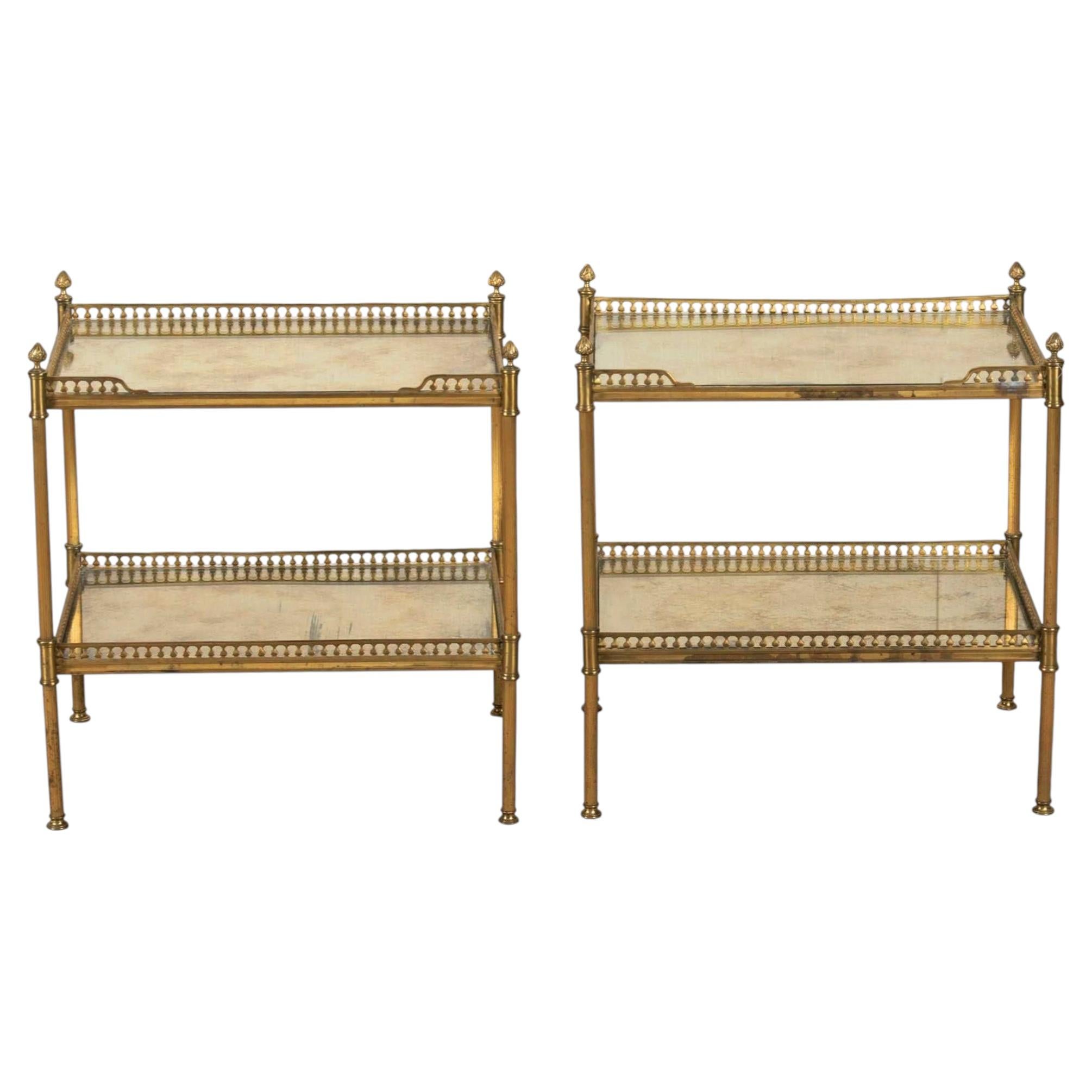 Pair of Mid-Century French Maison Jansen Brass and Mirrored Side Tables For Sale