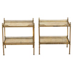Pair of Mid-Century French Maison Jansen Brass and Mirrored Side Tables