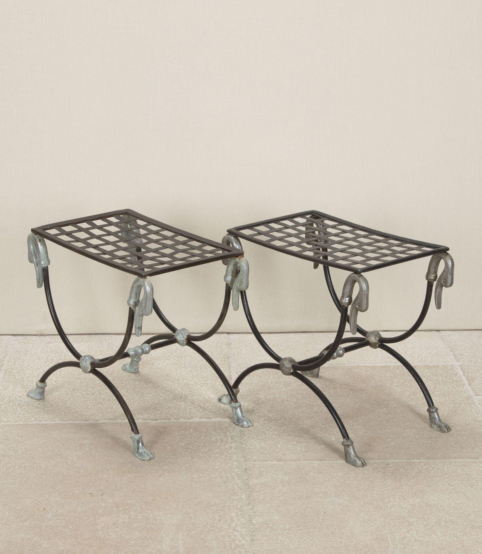 Mid-Century Modern Pair of Mid-Century French Maison Jansen Style Curule Stools For Sale