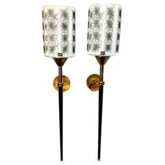 Pair of Mid Century French Maison Lunel Brass and Lacquered Torchere Wall Sconce Pair of Mid Century French Maison Lunel Brass and Lacquered Torchere Wall Sconce