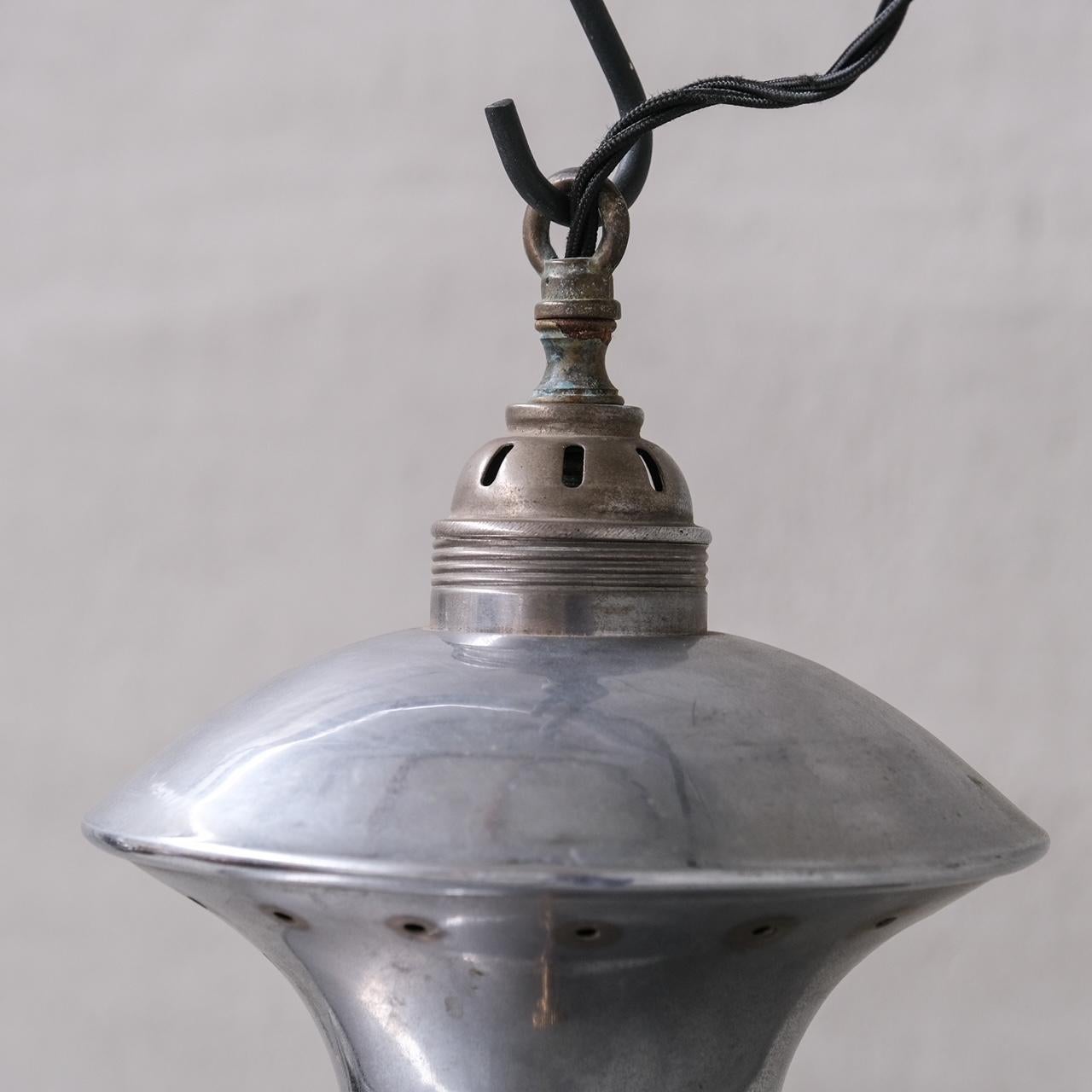 Pair of Mid-Century French Metal and Glass Pendants  For Sale 2