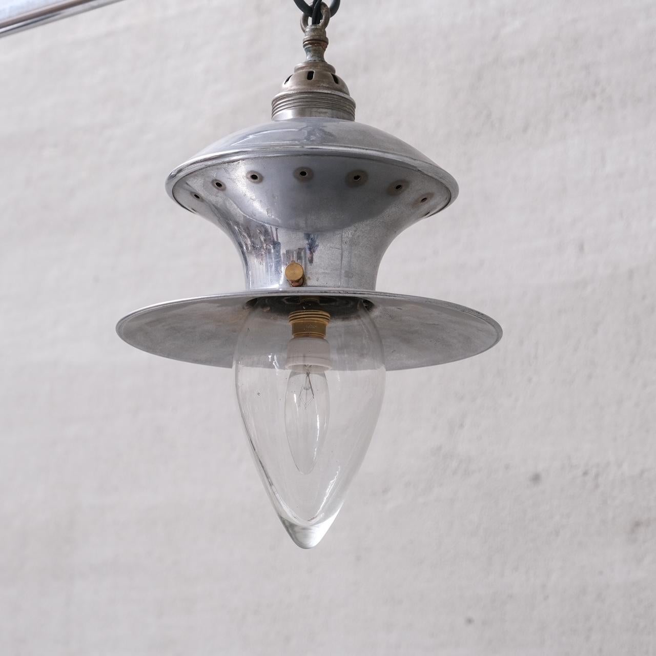 Pair of Mid-Century French Metal and Glass Pendants  For Sale 3