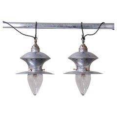 Vintage Pair of Mid-Century French Metal and Glass Pendants 