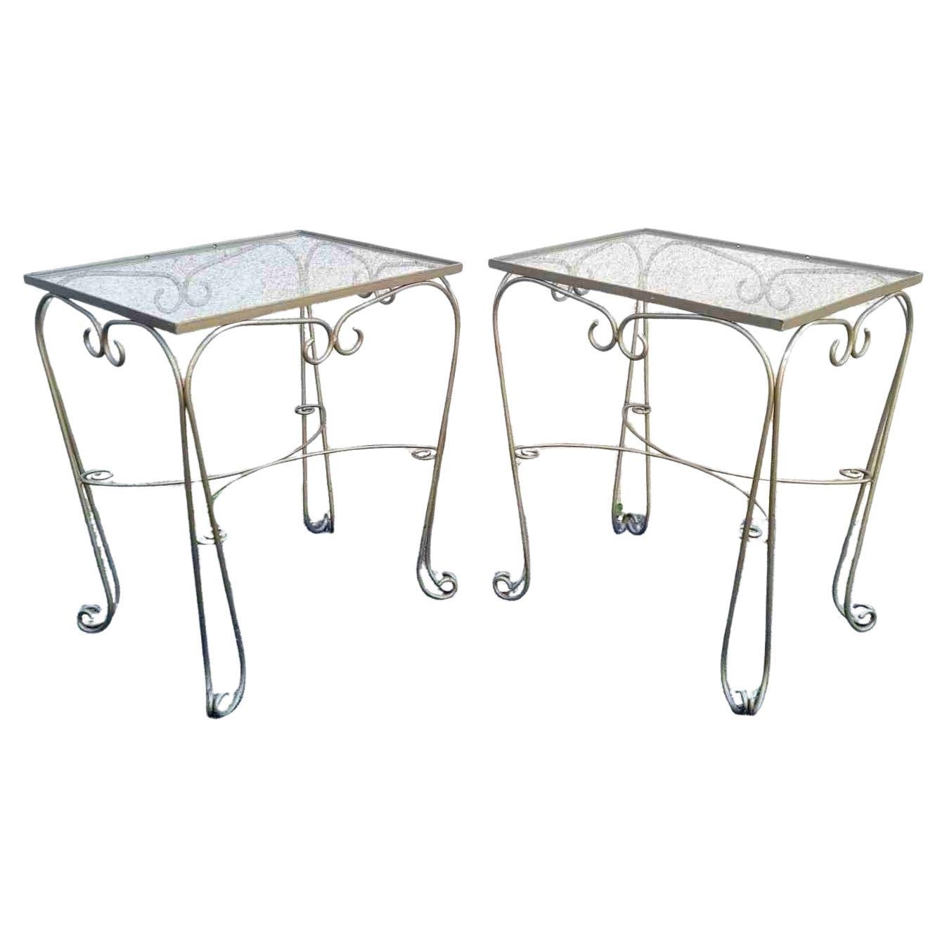 Pair of MId Century French Metal and Glass Side Tables, France 60s