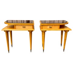 Pair of Mid-Century French Nightstands In Birch Wood