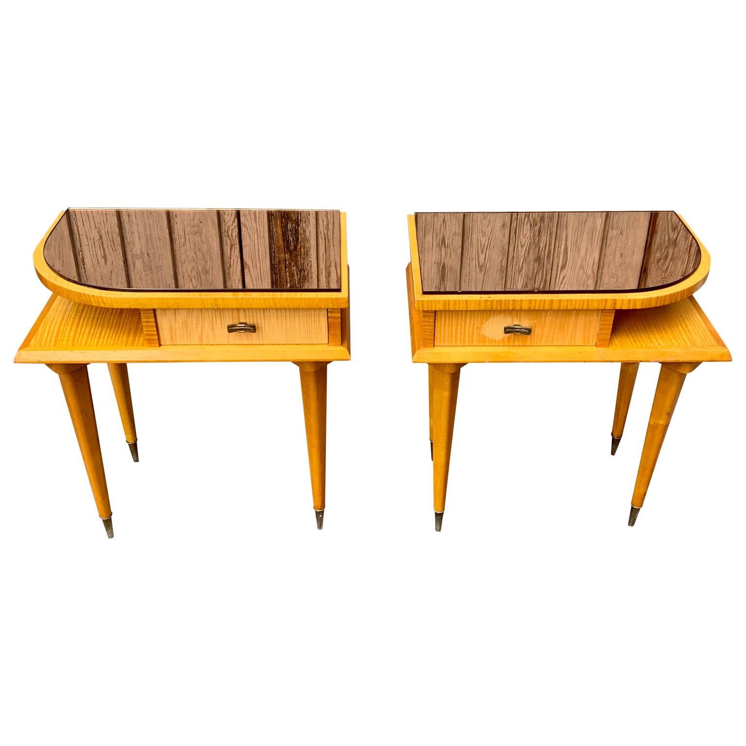 Mid-Century Modern Pair of Mid-Century French Nightstands In Birch Wood For Sale