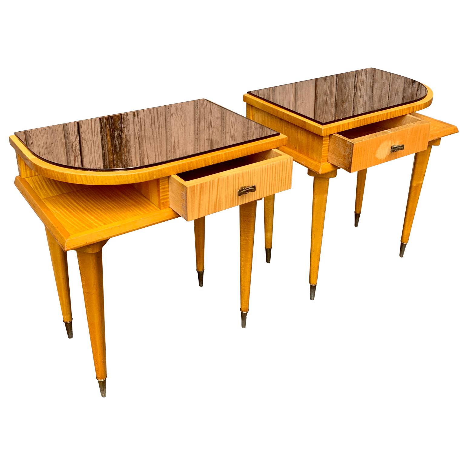 Mid-20th Century Pair of Mid-Century French Nightstands In Birch Wood For Sale