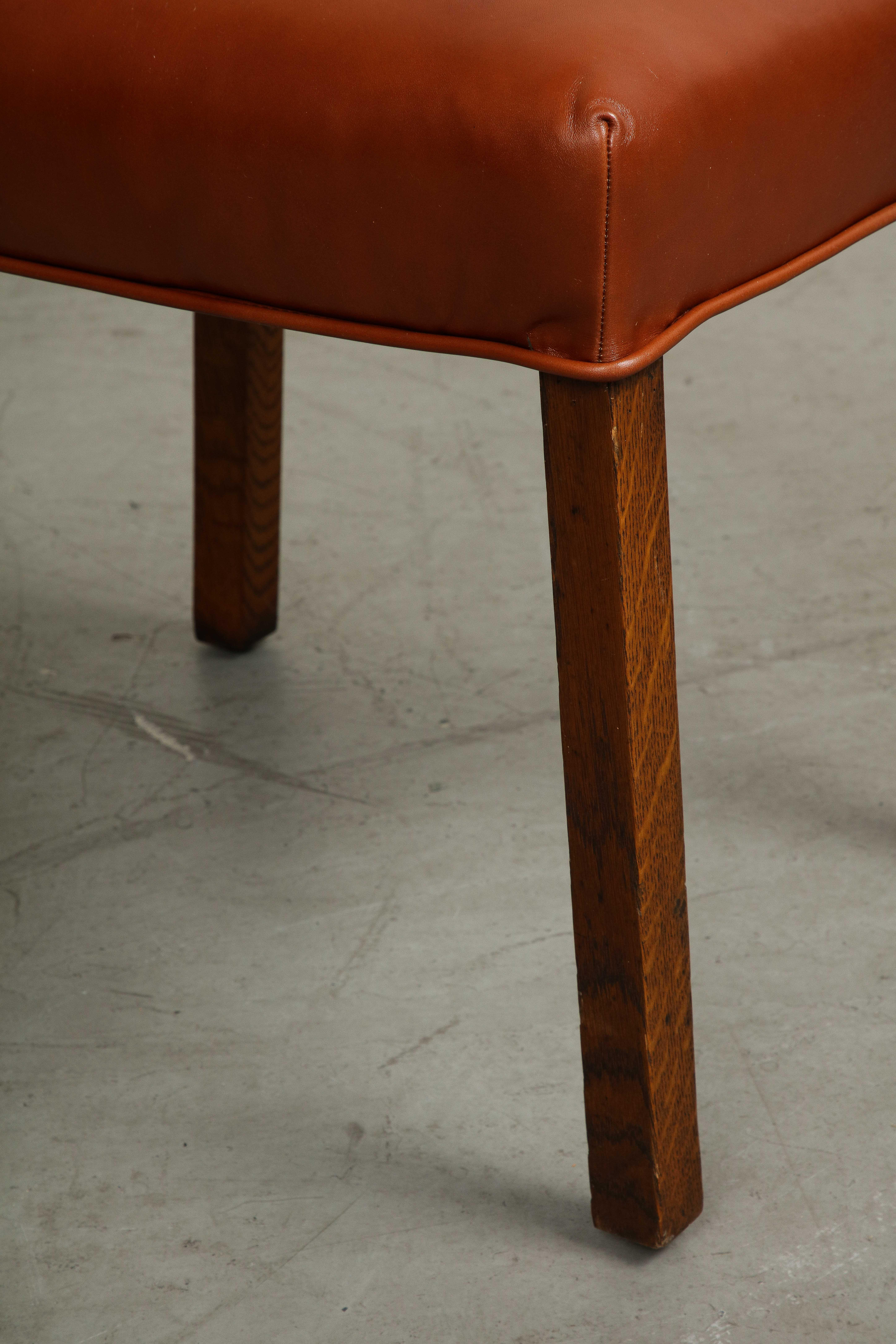 Pair of Mid-Century French Oak and Brown Leather Side Chairs For Sale 9