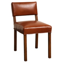 Coppia di poltroncine francesi di metà secolo in Oak e pelle marrone