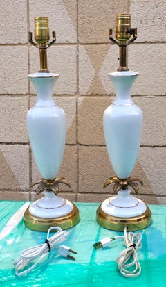 Pair of Mid-Century French Opaline Table Lamps