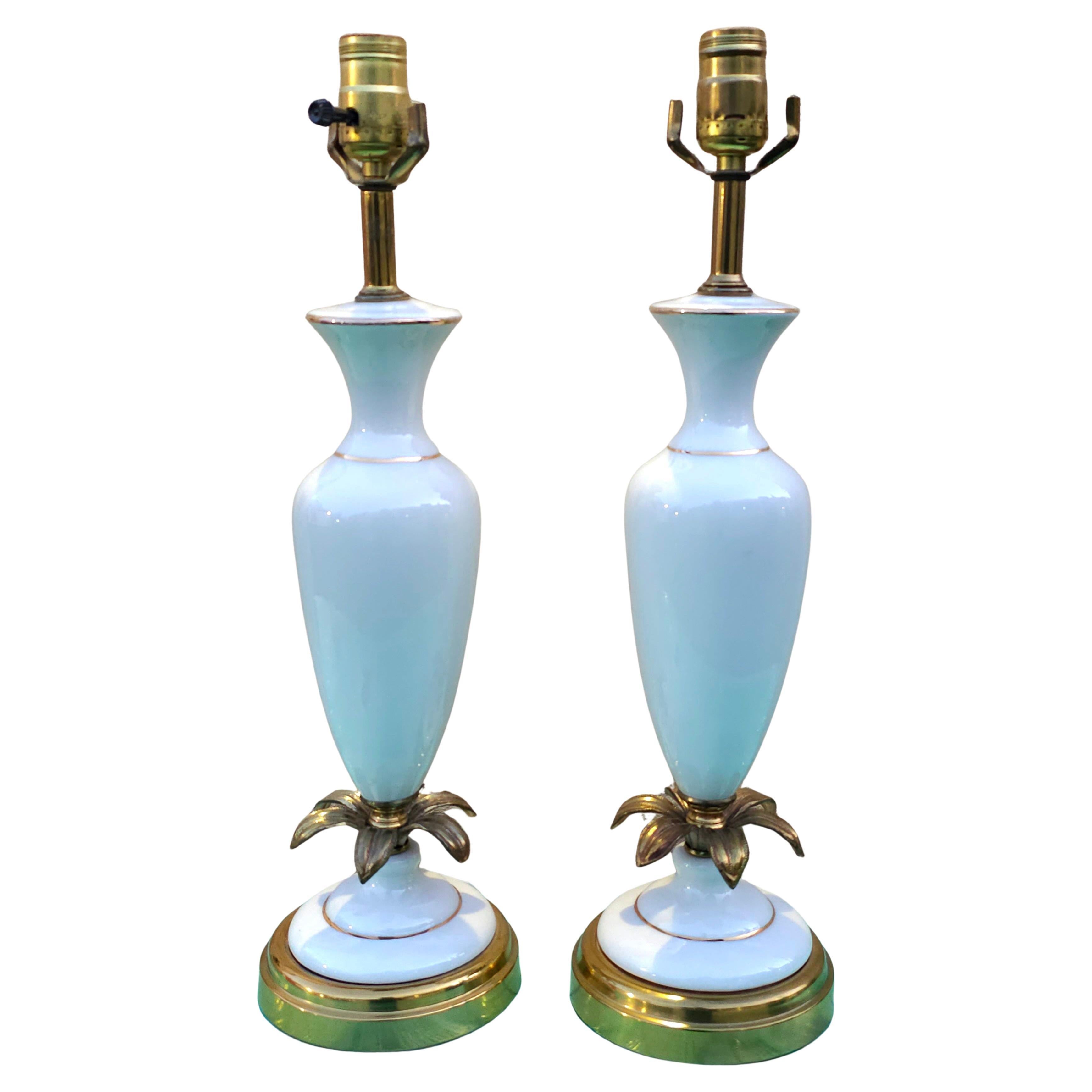 Pair of Mid-Century French Opaline Table Lamps