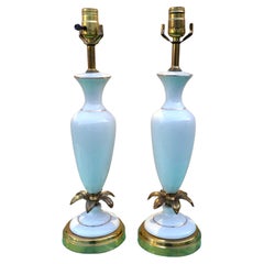 Pair of Mid-Century French Opaline Table Lamps