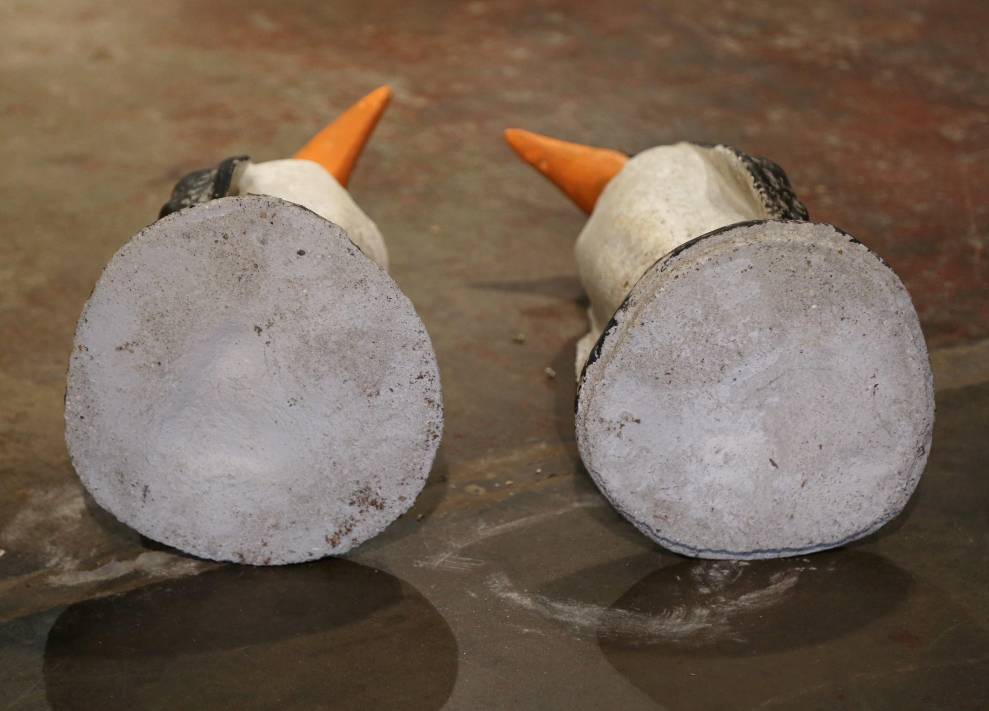 Pair of Mid-Century French Outdoor Weathered Painted Stone Penguin Sculptures 4
