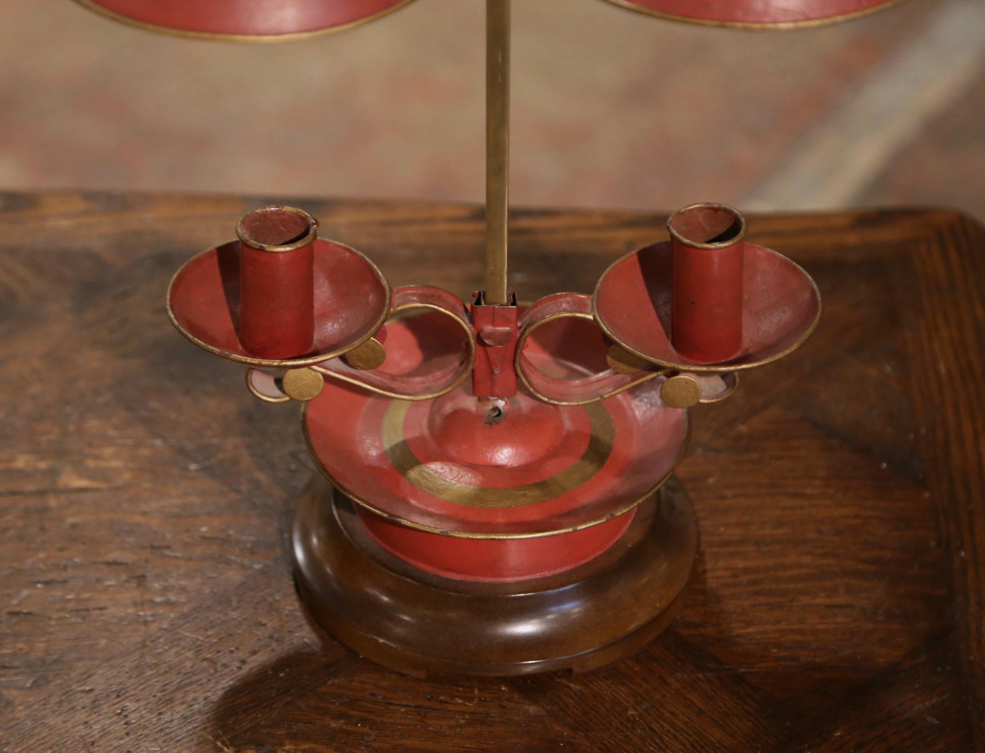 Pair of Mid-Century French Painted Tole Two-Light Candle Holders For Sale 1