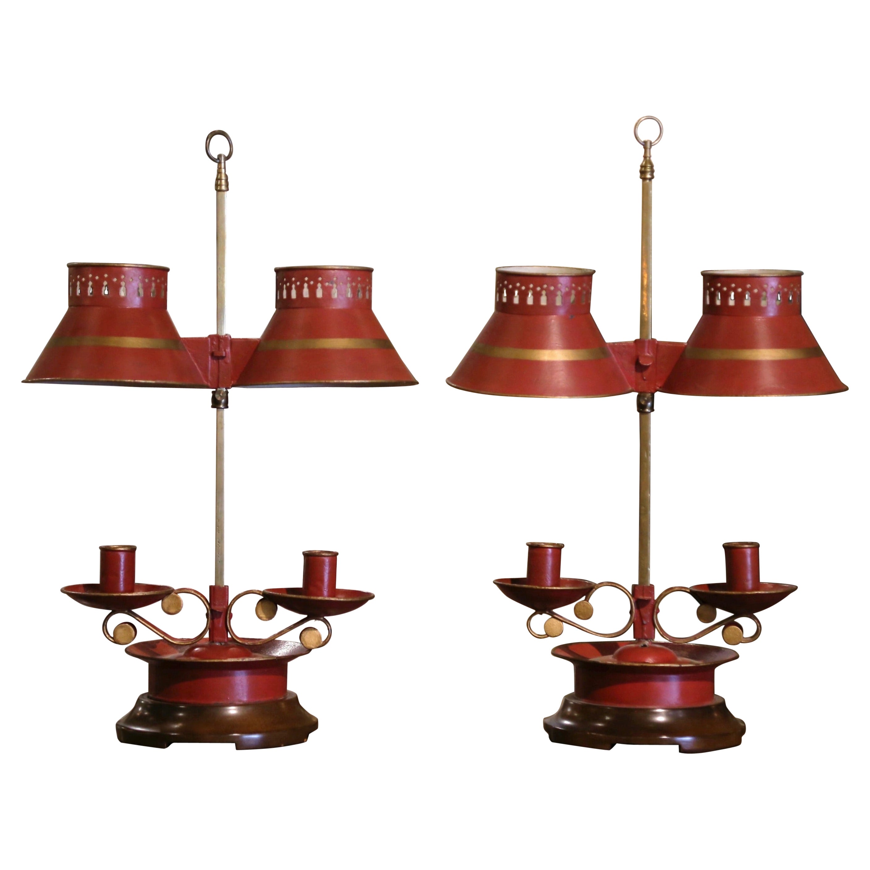 Pair of Mid-Century French Painted Tole Two-Light Candle Holders