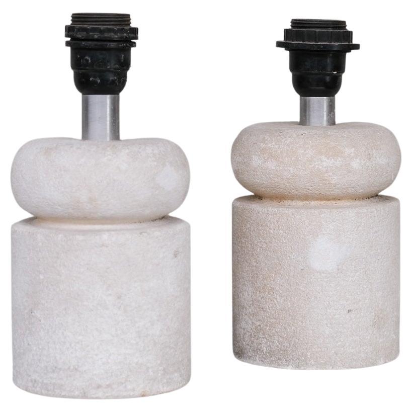 Pair of Midcentury French Petite Concrete Table Lamps For Sale