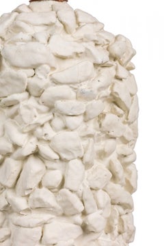 Pair of Midcentury French Plaster Pebble Table Lamps on Silver Metal Bases