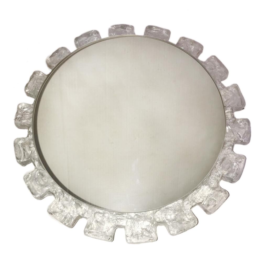 A circa 1960's Italian molded lucite mirror with three interior lights.

Measurements:
Diameter: 17.75?
Depth: 3?.