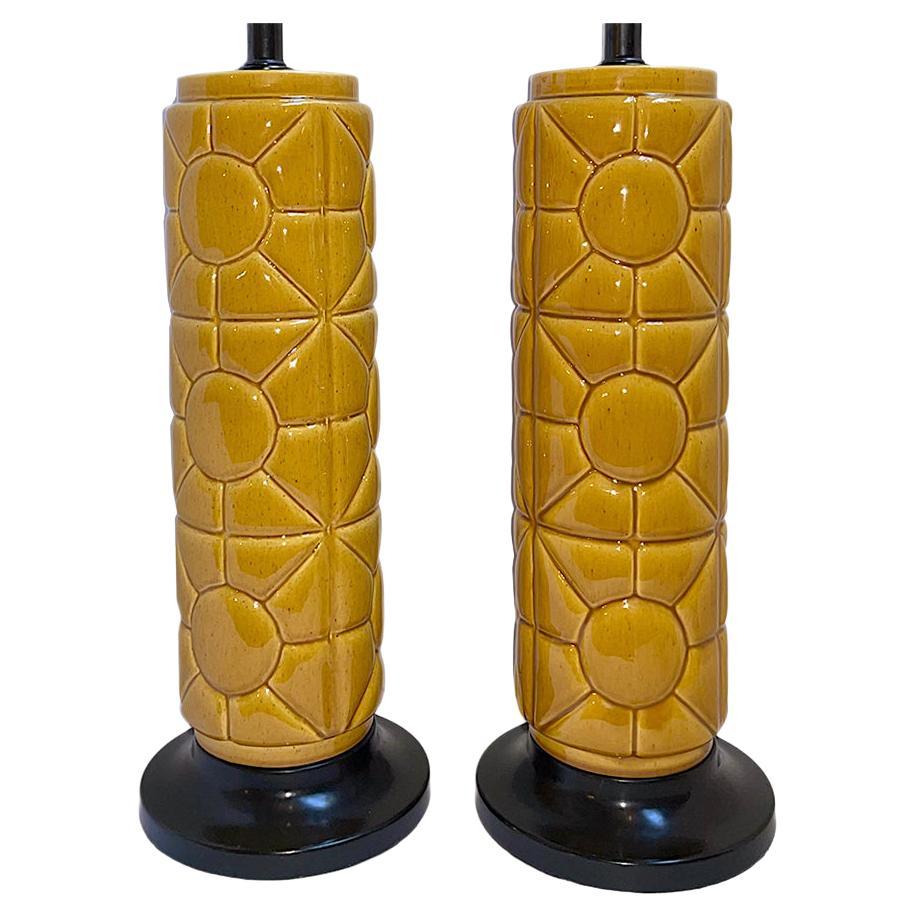 Pair of Mid Century French Porcelain Lamps For Sale